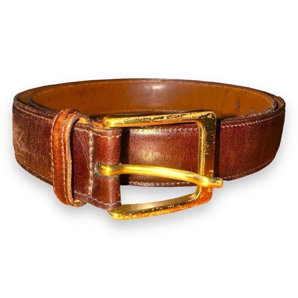 Trafalgar Brown Hand Polished Cortina Leather Dress Belt 34 - Picture 1 of 8